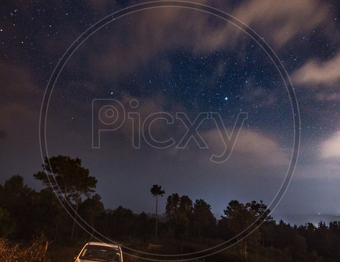 Milkyway Galaxy Stars Gazing With Car  Composition in Meghalaya