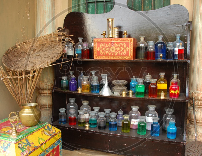 Ayurvedic Medicinal Bottles in a Store