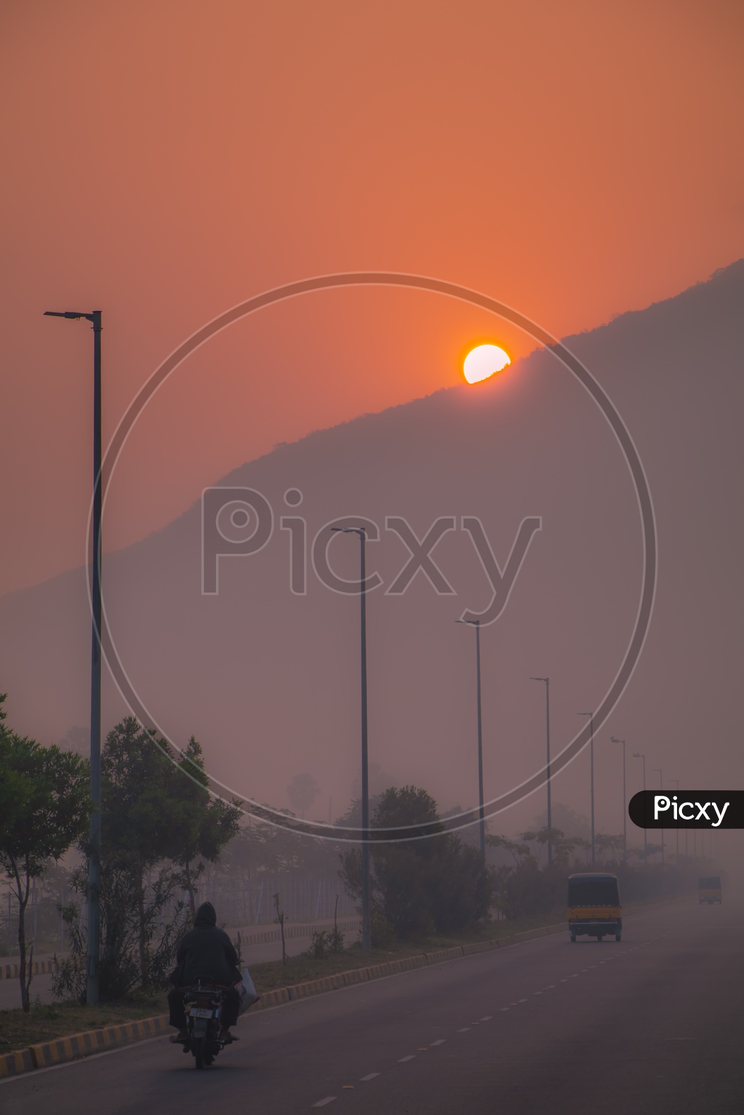 Sunset Over Hills With Highway Road Composition