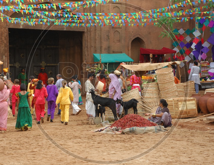 Foreign Film Crew Shooting With Children in Village Setup  at  Ramoji Film City in Hyderabad