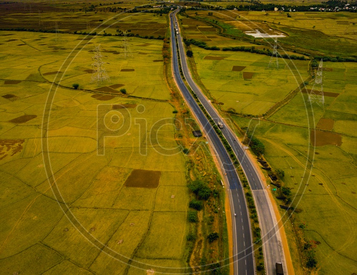 Aerial View of AH45 National Highway Between Tuni to Nakkapalli