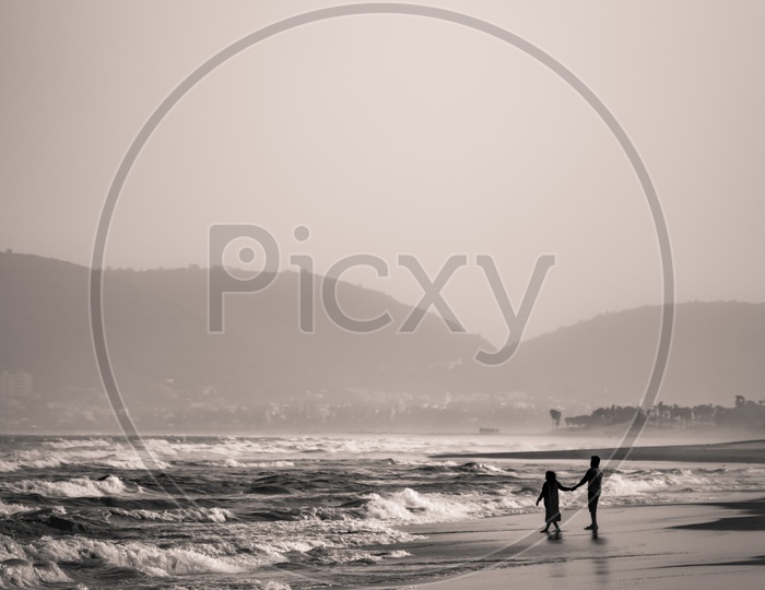 Monochrome Of an  Couple in an Beach
