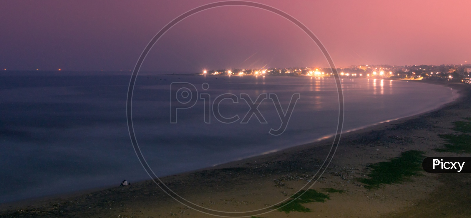Long Exposure Shot Of Bay Of Bengal Sea With Sunset Blue Hour Sky Composition At Vizag Beach