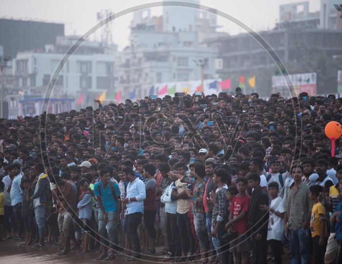 Crowd watching naval demonstrations during Indian Navy Day celebrations at Visakhapatnam,December 4,2019