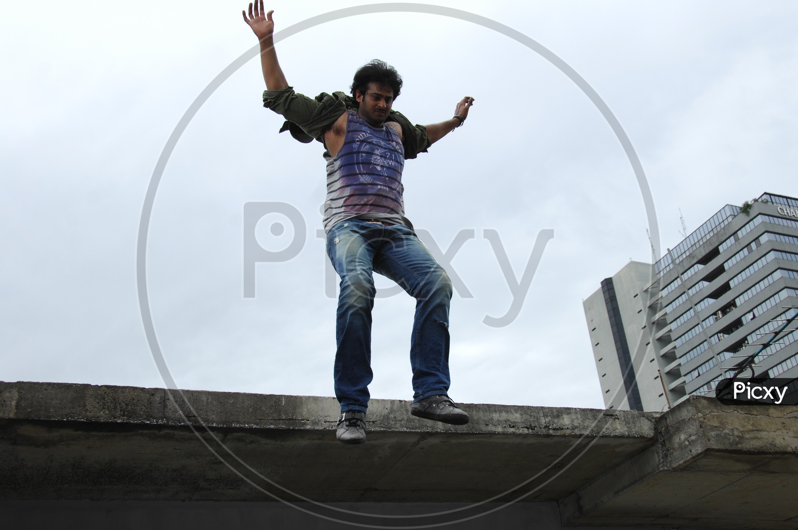 Man Jumping From a Building In A Movie Working Stills