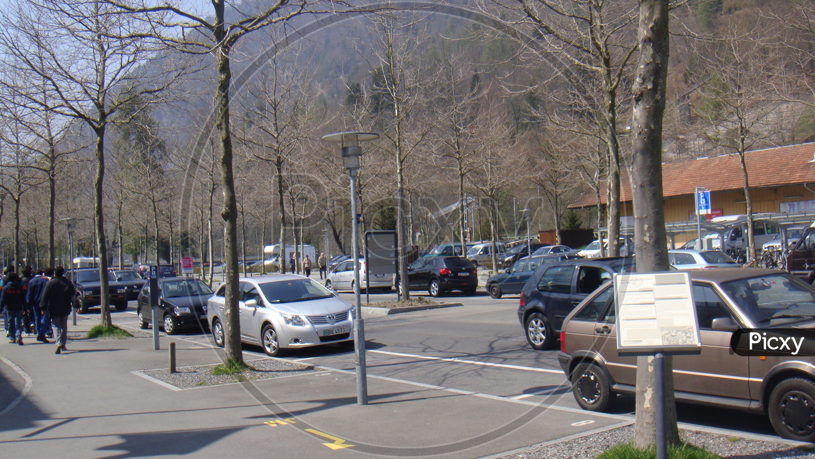 Cars parked along the road in Switzerland