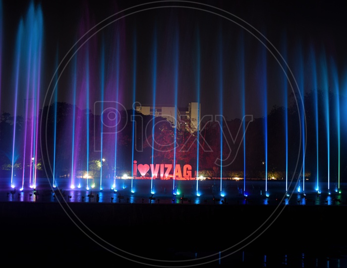 Vizag music fountain visual effect lighting neon light stage electric blue