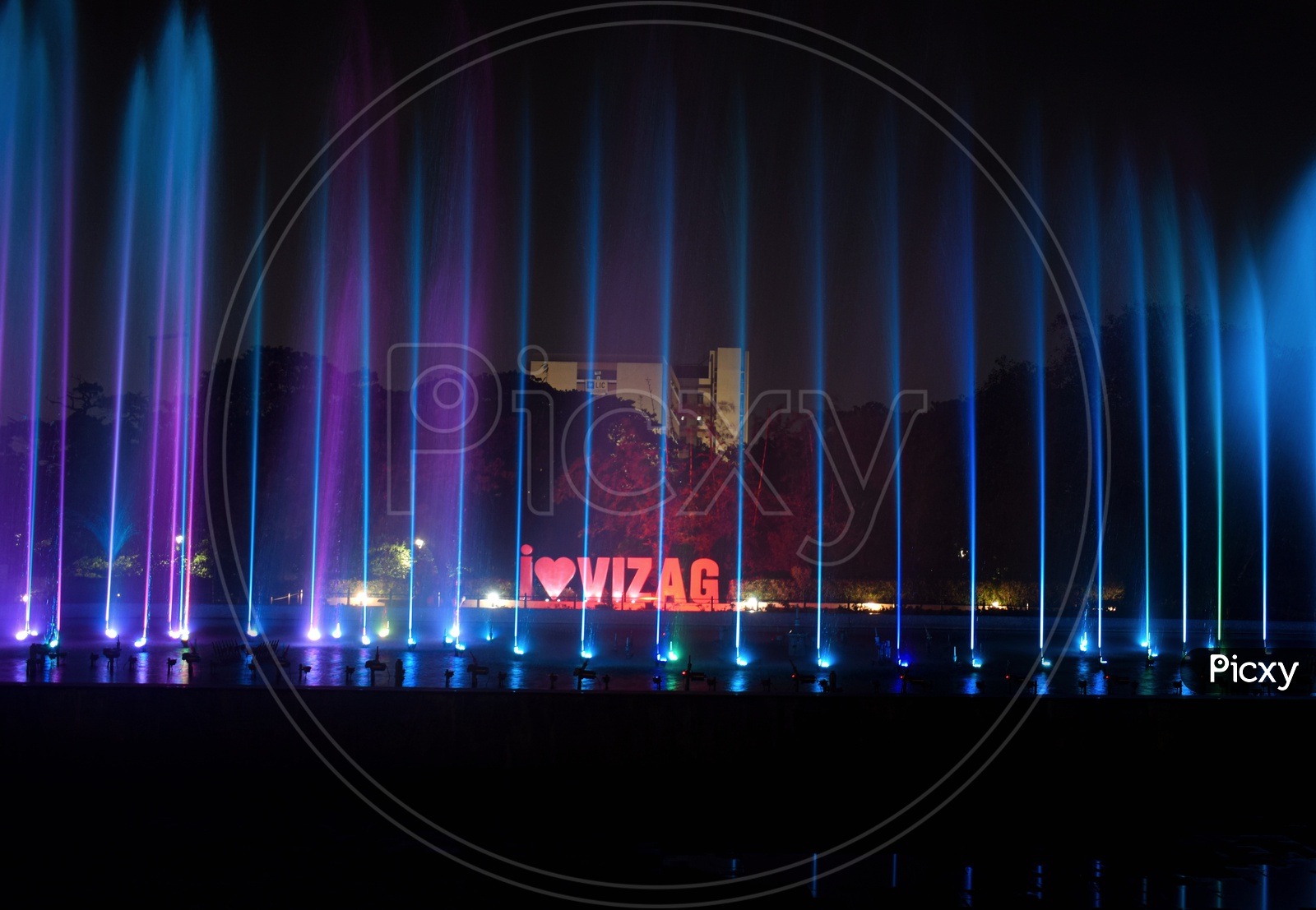 Vizag music fountain visual effect lighting neon light stage electric blue