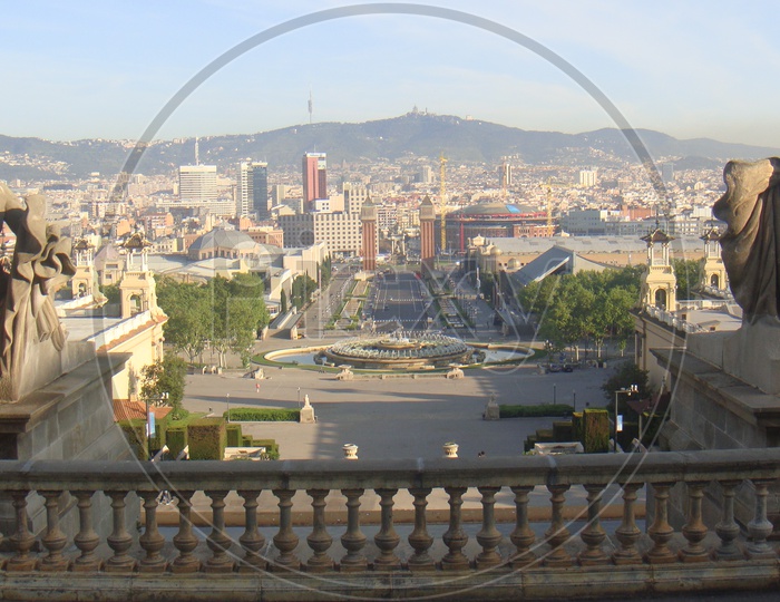 City view from Plaça d'Espanya, Spain