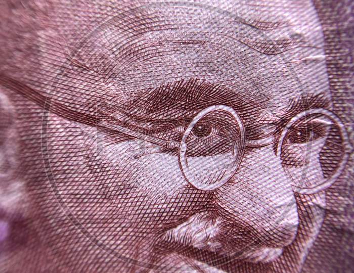Mahatma Gandhi Picture on Indian Currency Notes Closeup
