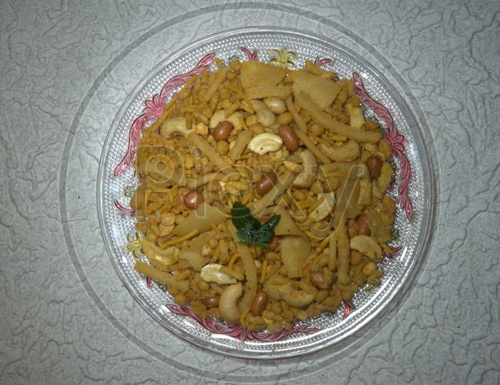Indian Snacks Mixture Served In a Bowl