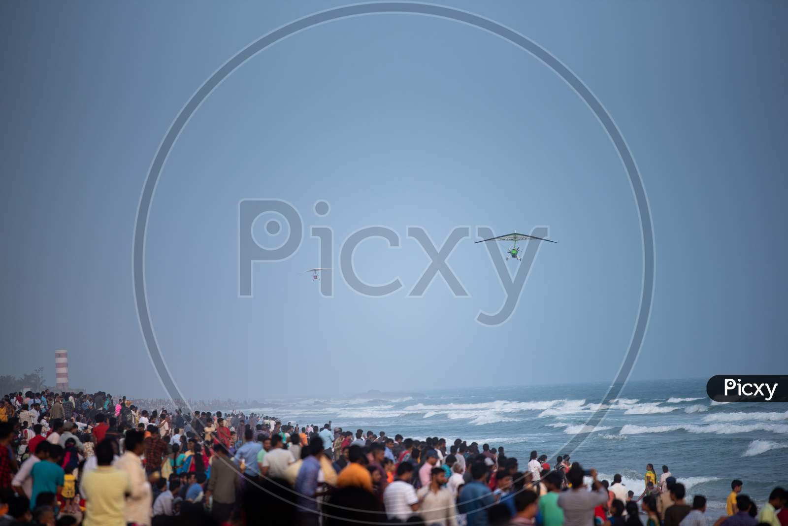 Crowd Watcing Naval Demonstrations With Paragliding  During Indian Navy Day Celebrations At Visakhapatnam December 4 2019