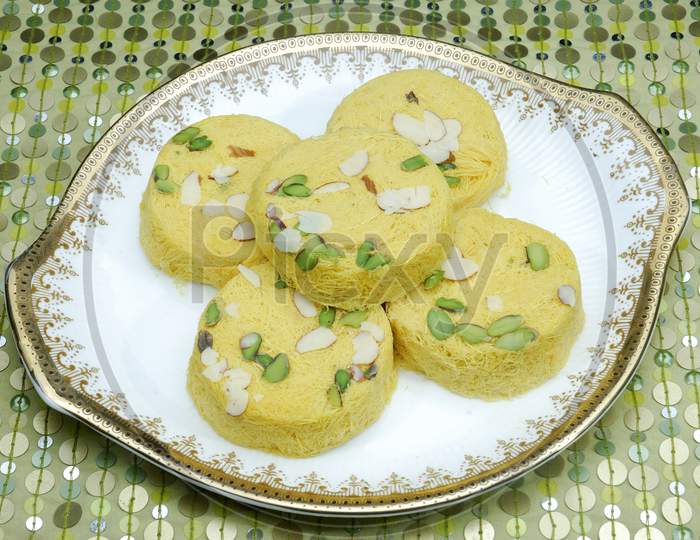 Indian Sweet Soan Papdi Served In a Plate