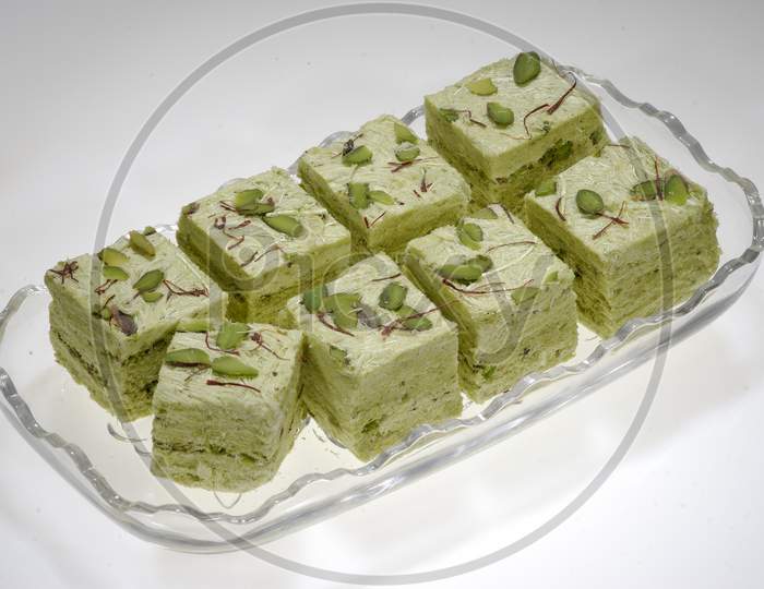 Indian Sweet Savory , Soan Papdi Served in a Plate