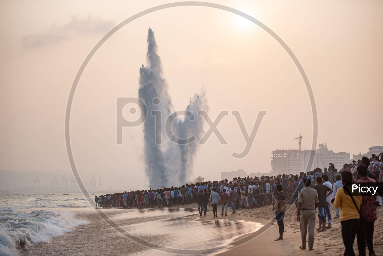 Explosion Of A Dummy Target By Indian Navy At A Demonstration During Indian Navy Day Celebrations In Visakhapatnam