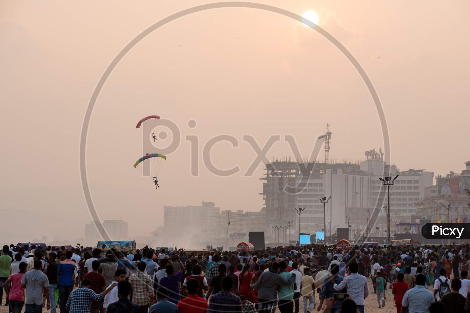 Indian Naval Officers Perform A Paragliding Stunt During Indian Navy Day Celebrations Visakhapatnam December 4 2019