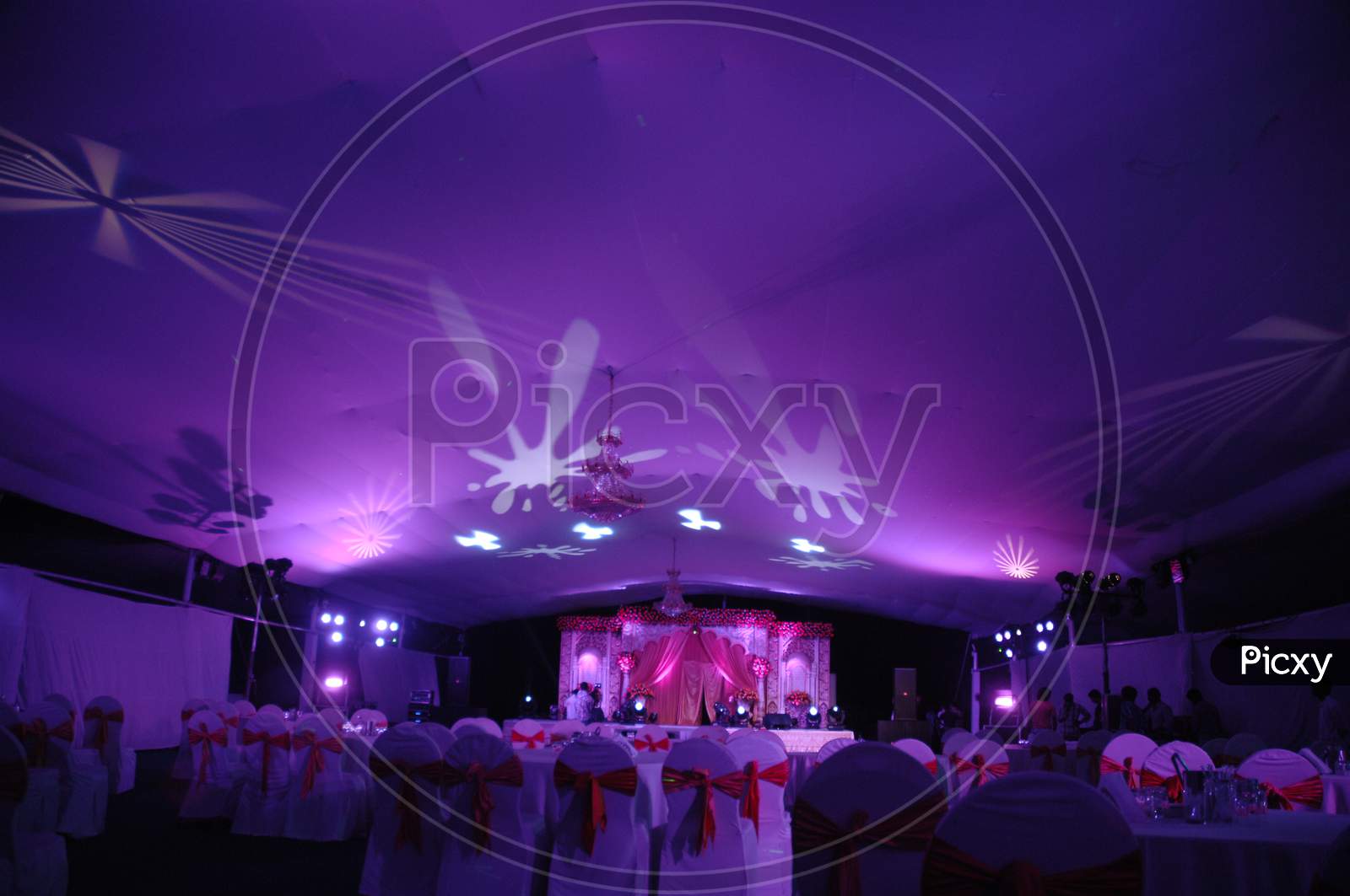 Wedding Reception Stage With Neon Lights