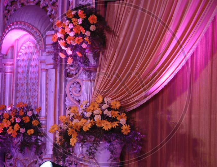 Flower Decoration At a Wedding Reception Stage