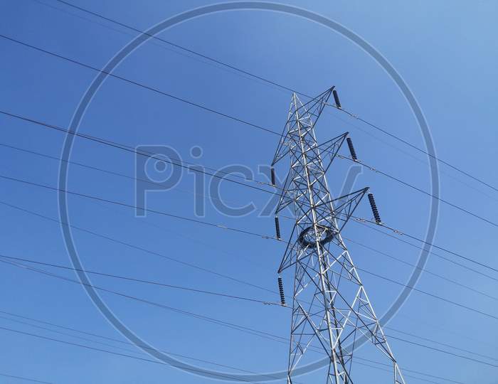 Electric High Tension Poles With Wires