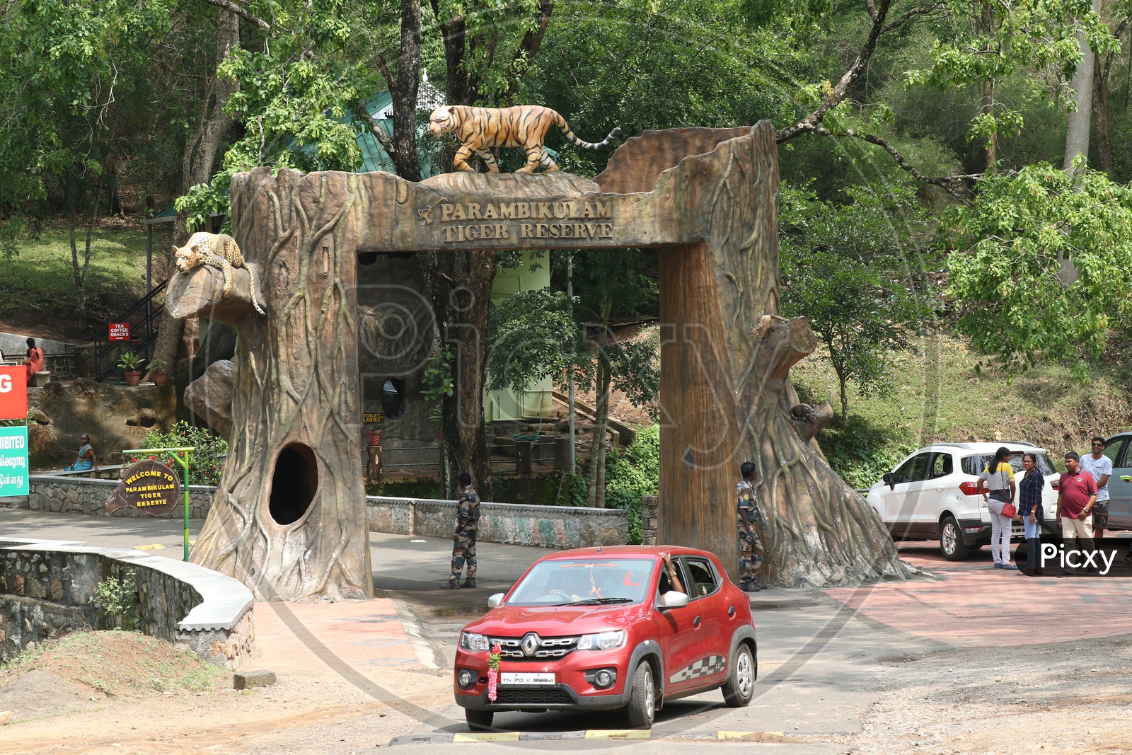 Tourists and cars at Parambikulam Tiger reserve