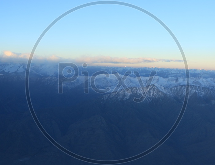 Beautiful Landscape of Snow Capped Mountains of Leh captured from flight window