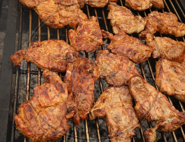 Chicken Barbeque on a Barbeque Stand