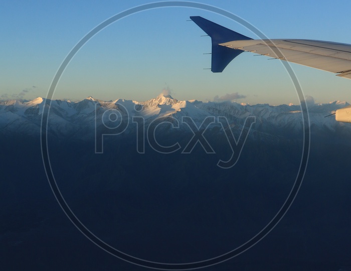 Beautiful Snow Capped Mountains of Leh captured from flight window