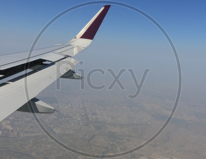 Delhi city in aerial view captured from flight window