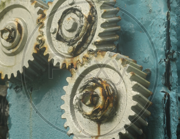An Old Rusted Cast iron Gear Wheels