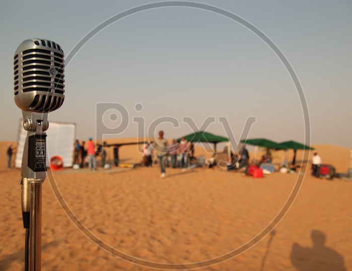 A microphone of a music band in the desert