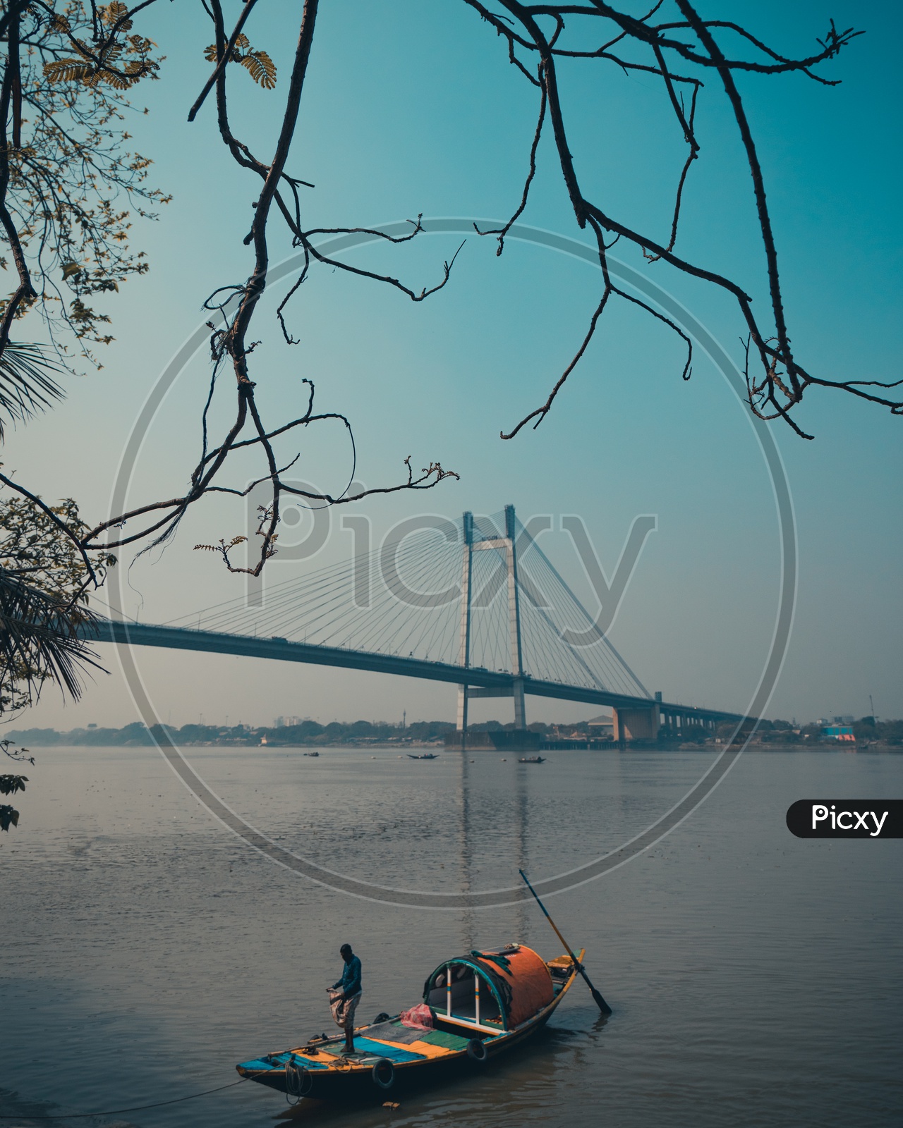 Beautiful view of Howrah bridge with boat in the foreground