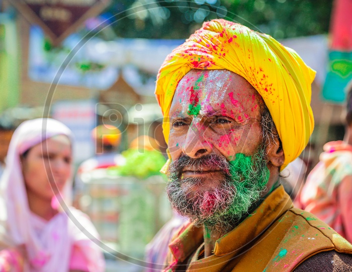 Portrait of Indian men with coloured face