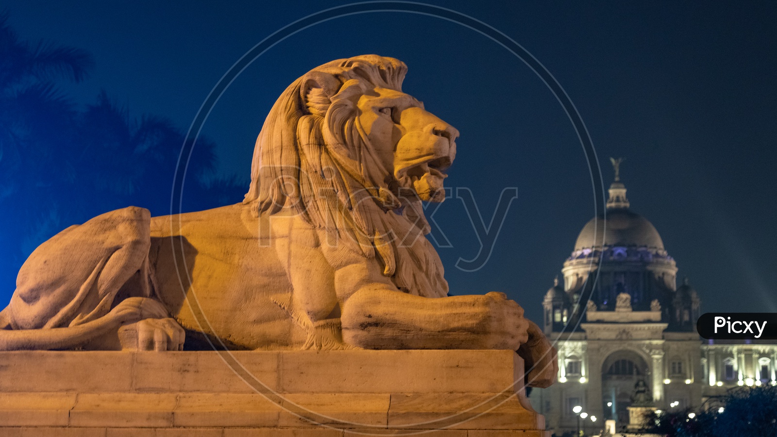 Lion statue infront of a palace in Kolkata