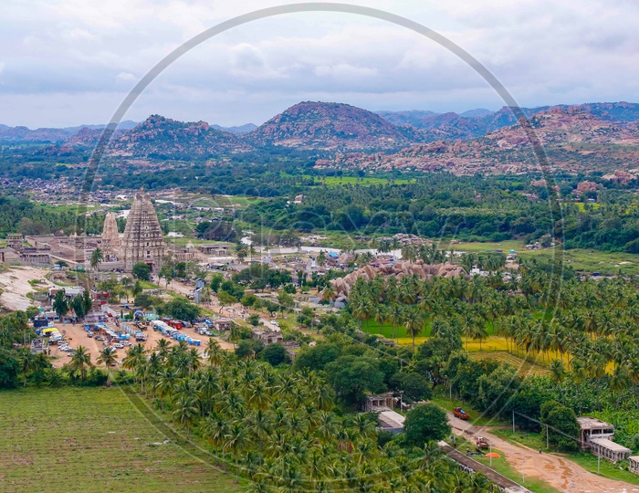 Beautiful Landscape of virupaksha temple with mountains in the background
