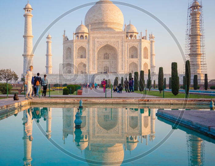 Beautiful Taj Mahal with water pond in the foreground