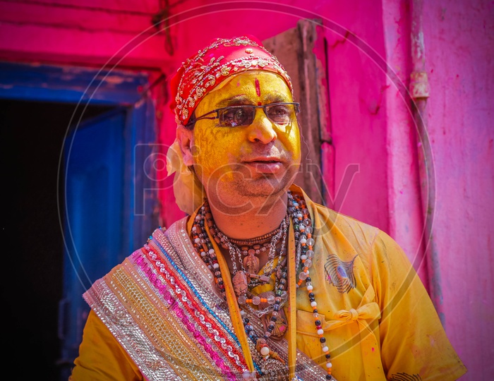Holi/Indian Festival - Man with colors/colours on face