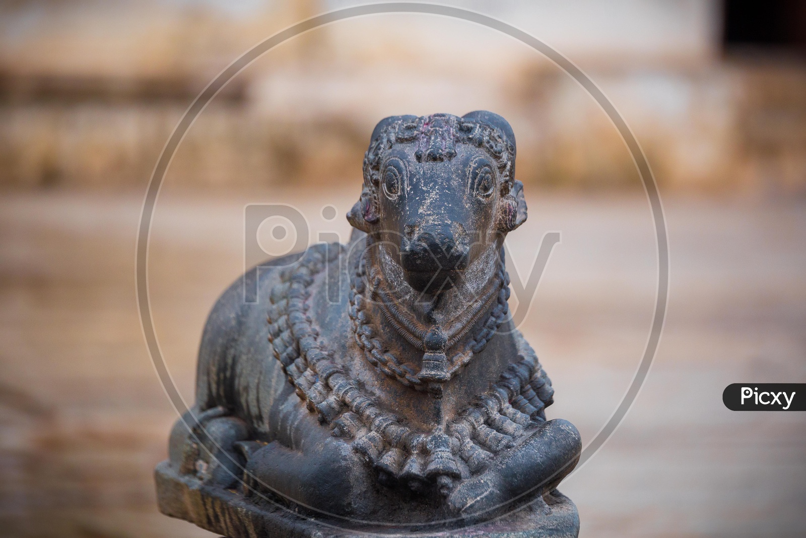 Stone carving of Nandi in a temple in Hampi
