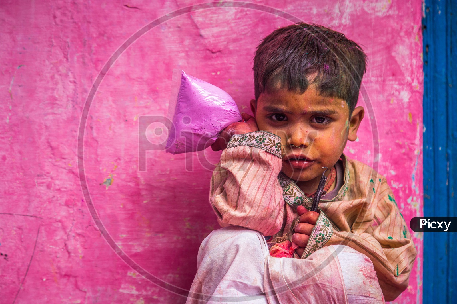 Holi/Indian Festival - Kid with colors/colours on face