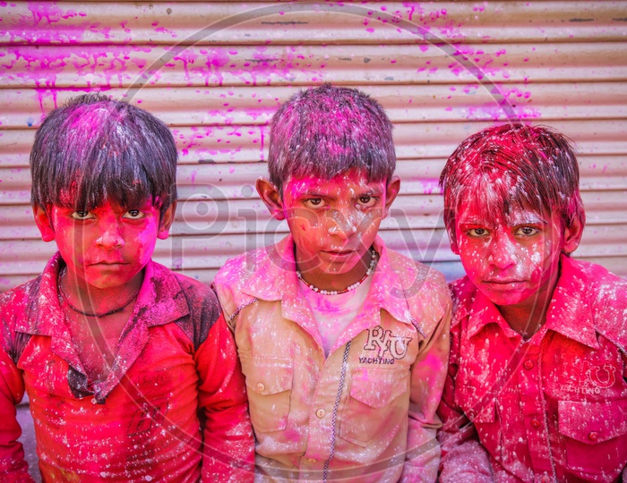 Portrait of Indian kids with coloured face