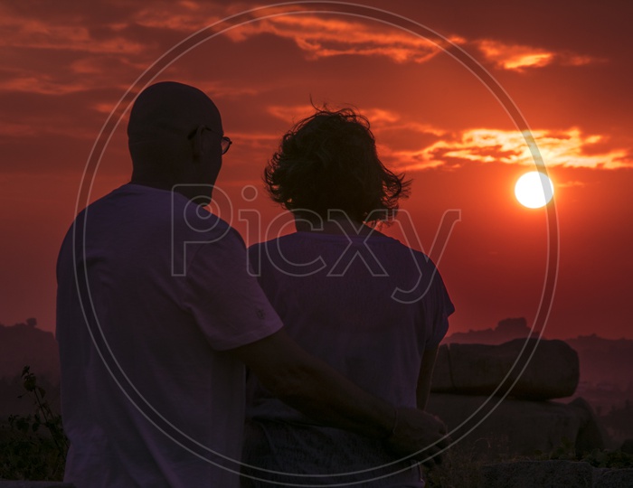 sunset and  couple
