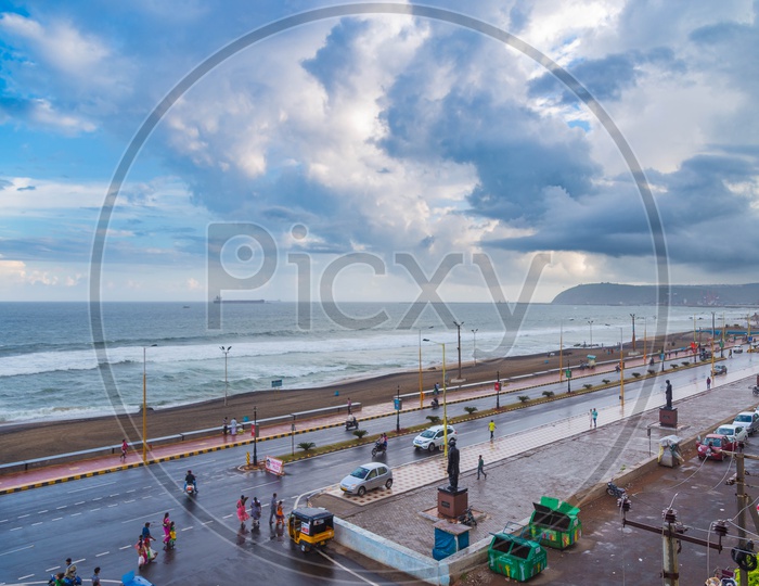 archieves of Beach view of Vizag on a cloudy day