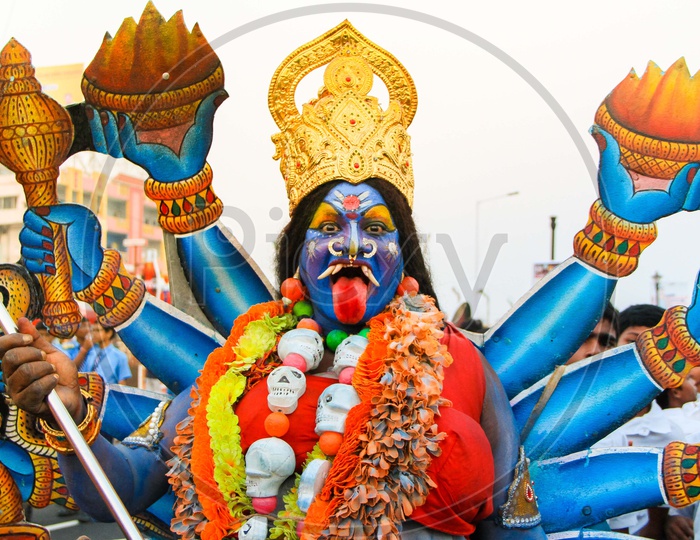 An artist got dressed as Maa kaali, Hindu Goddess