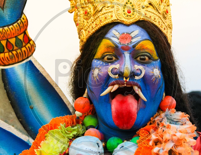 An artist got dressed as Maa Kaali, a Hindu Goddess