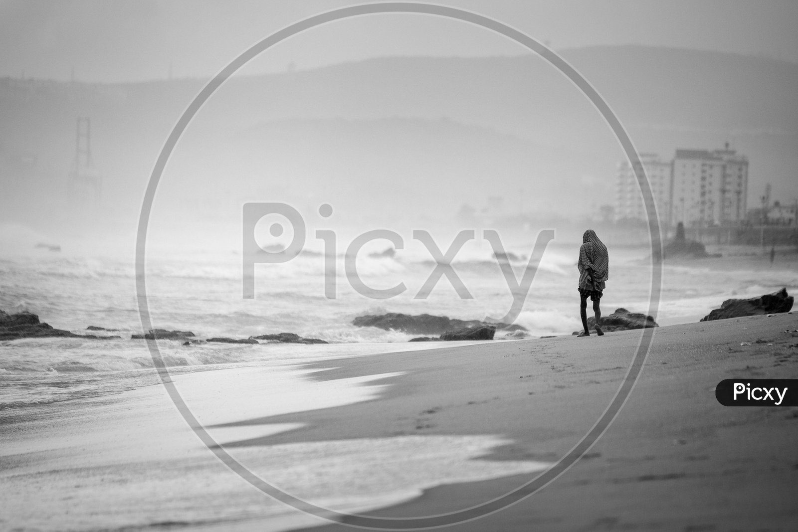 Silhouette of a man at Vizag beach