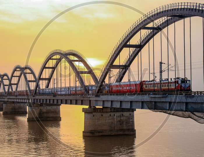 Rajahmundry Bridge view with Train