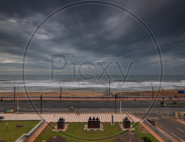 Vizag beach road with a cloudy sky