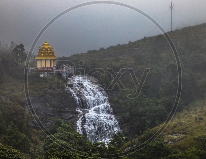 A Beautiful View of Water Falling From The Hill top in Ooty