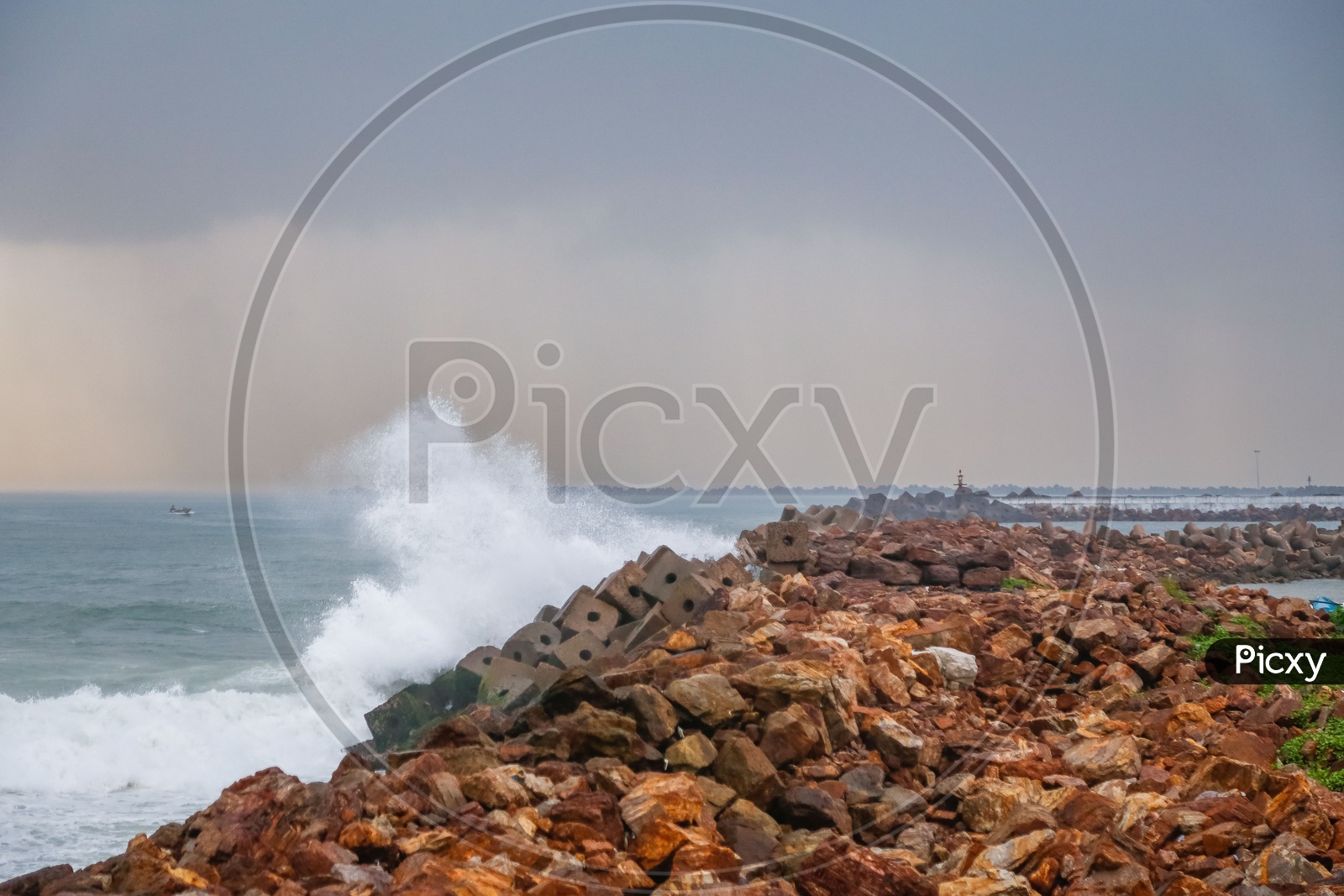 Waves hitting the rocks at Vizag beach
