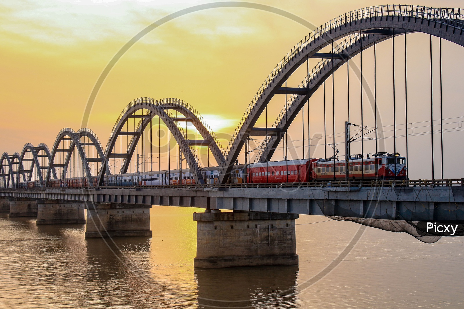 Rajahmundry Bridge view with Train