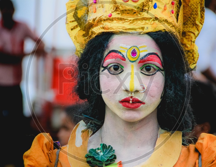 An artist got dressed as a Hindu Goddess